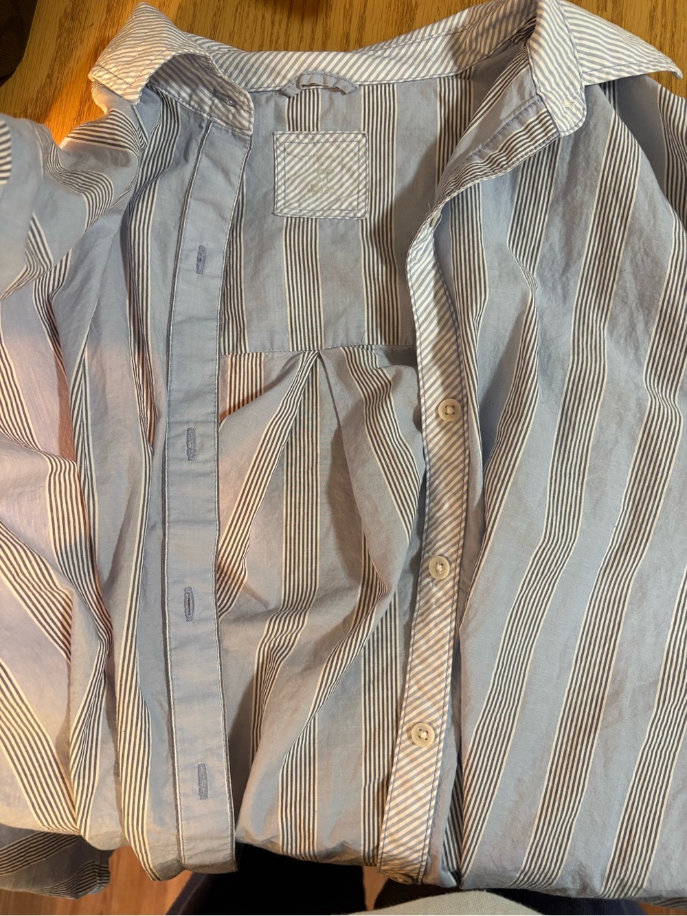 aerie Blue and White Striped Button-Up Blouse